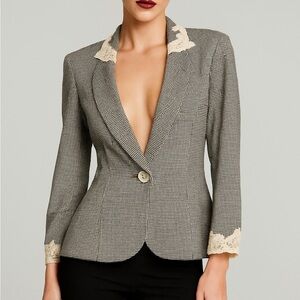 Vintage CHRISTIAN DIOR Black Lace Embellished Tuxedo Jacket Iconic Designer 8